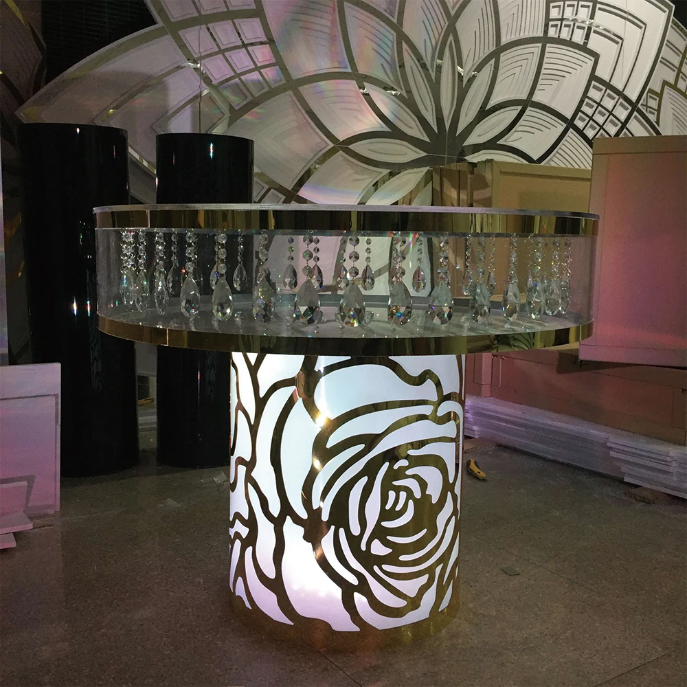 Exquisite Acrylic Rose Lighting Led Stainless Steel Decorative Table Insides Crystal Stone Dinning Table Only