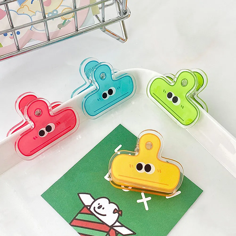 4 قطعة مقاطع الموثق الصغيرة لطيف الكرتون وثيقة كليب للكتاب الورقي الغذاء حقيبة ختم تخزين قابلة لإعادة الاستخدام متعدد الألوان مكتب المدرسة #5