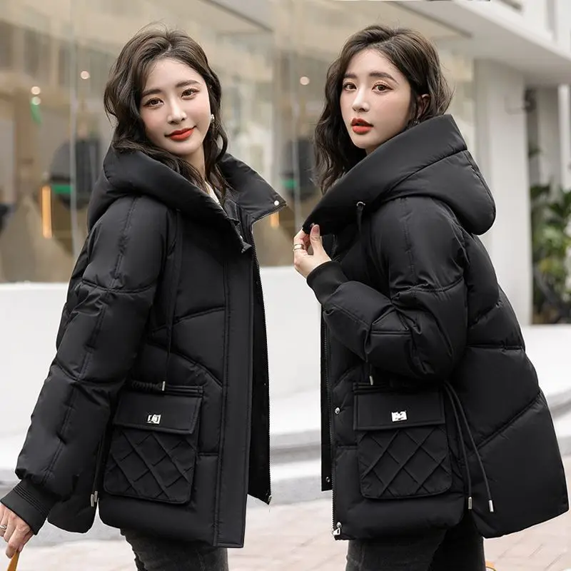 Ladies Fashion Winter Coat Women Down Cotton Hooded Jacket Woman Casual Warm Outerwear Jackets Female Girls Black Clothes