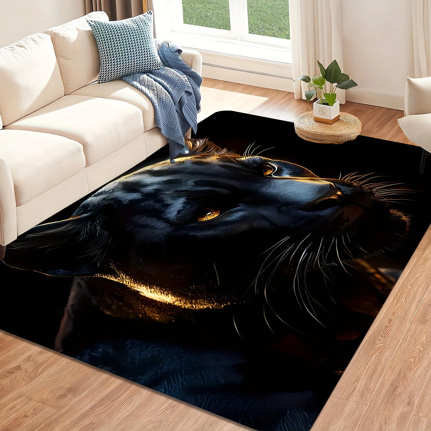 Black Leopard Print Velvet Mat - Soft Non-Shed  Plush Rug for Living Room Bedroom Dining Room, Elegant Home Decor