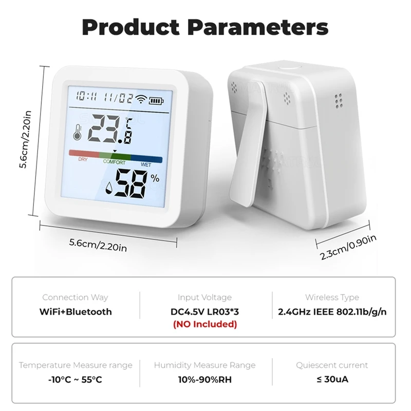 Smart Wifi Temperature And Humidity Sensor,Tuya Indoor Hygrometer Thermometer With LCD Display Backlight Accessories