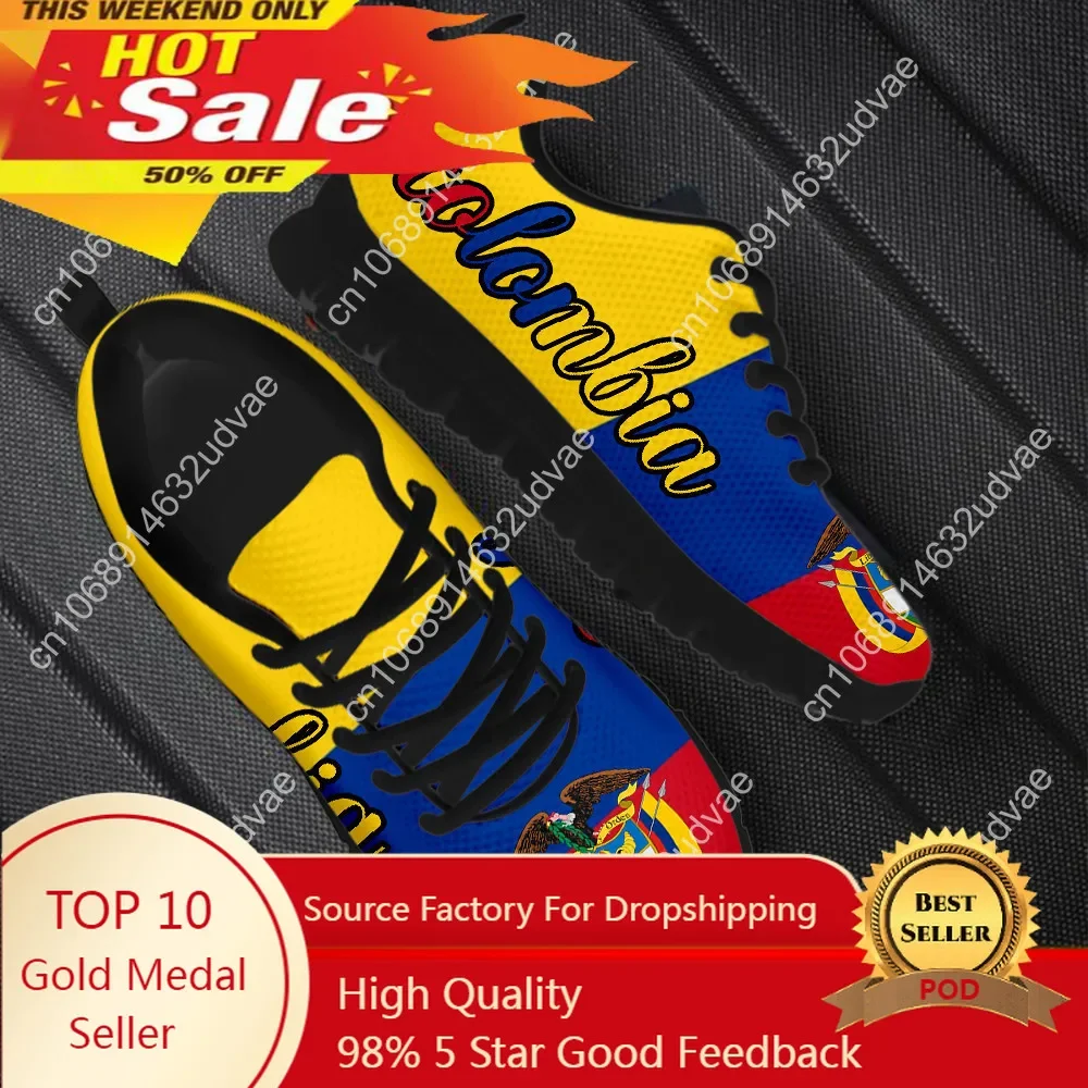 

New Arrival Men Women Flats Shoes Colombia Flag Design Male Platform Lace Up Breathable Outdoor Gym Fitness Sneakers