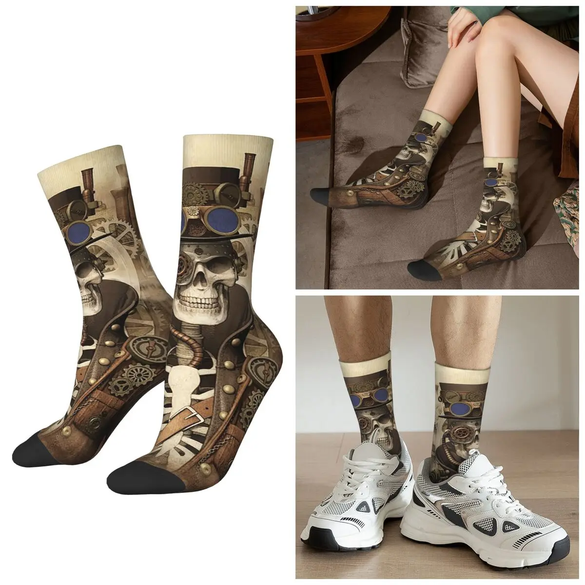 

Носки с принтом скелета в стиле стимпанк на все сезоны, носки в стиле Харадзюку, супермягкие носки для мужчин и женщин, подарки на День святого Валентина