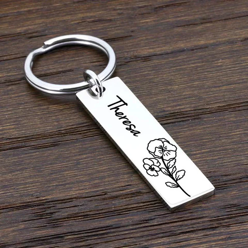 Custom Name Keychain 12 Months Birthday Key Chain Personalized Baby Stainless Steel Jewelry Key Ring Boyfriend Gift Wholesale