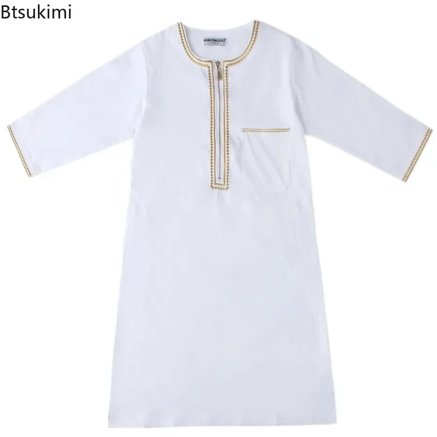 New2024 Dubai Arab Muslim Kids Boys Clothes Abaya Caftan Robes Islamic Ramadan Clothing Oman Arabic Qatar Child Kaftans Costumes