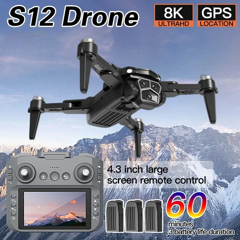 Original S12 Drone 8K Professional GPS HD Camera Drones 5G WIFI 4k 4.3 inch large screen remote control Quadcopter RC Dron