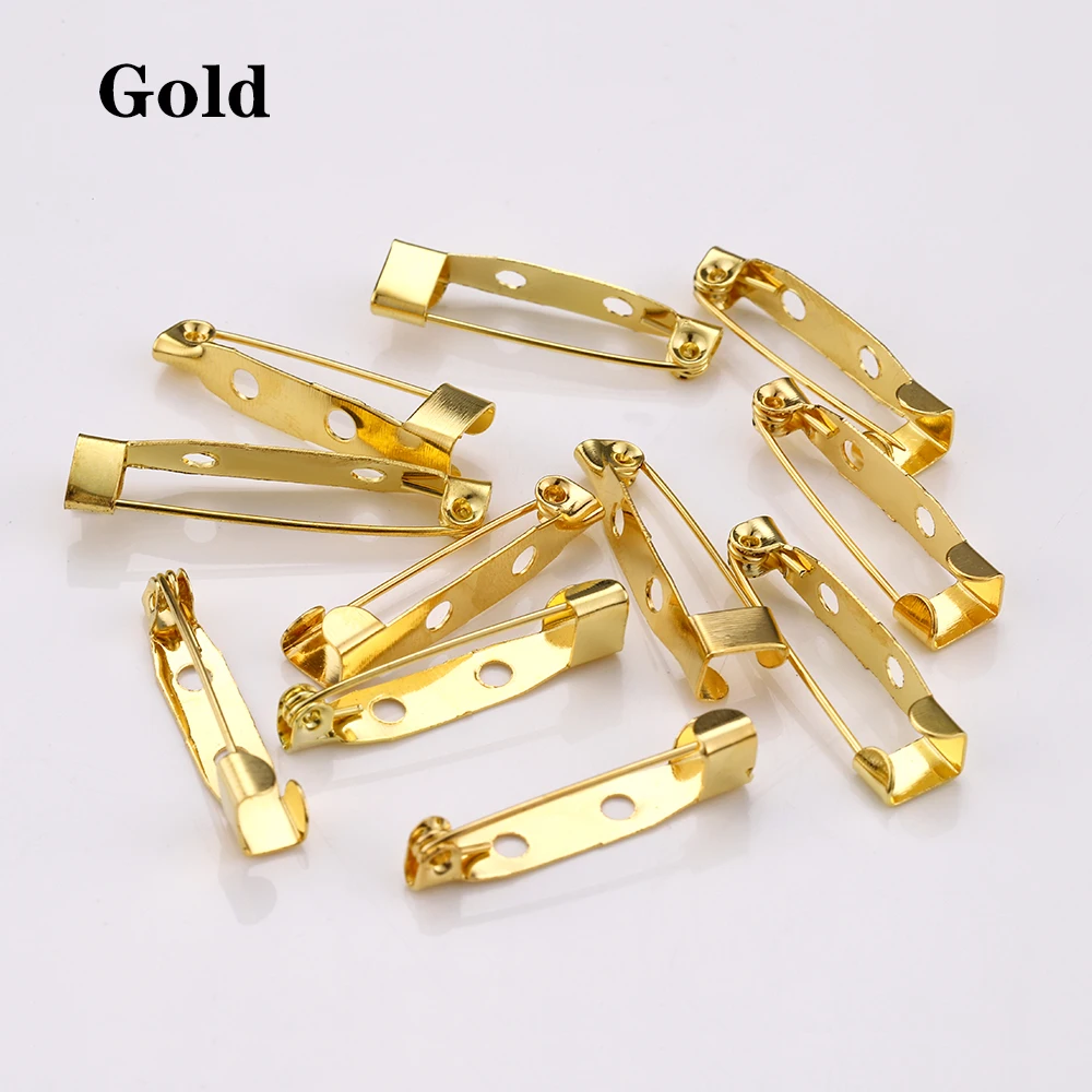 50pcs Brooch Pin Base with Hole Safety Pins Clips 15-35mm Brooch Settings Blank Accessories for Jewelry Making Wholesale DIY