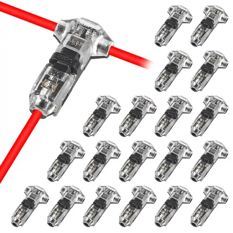 20 Pack T Type 1 Pin Low Voltage Wire Connector, Quick Solderless Wire Splice Connector, T Tap Wire Connectors