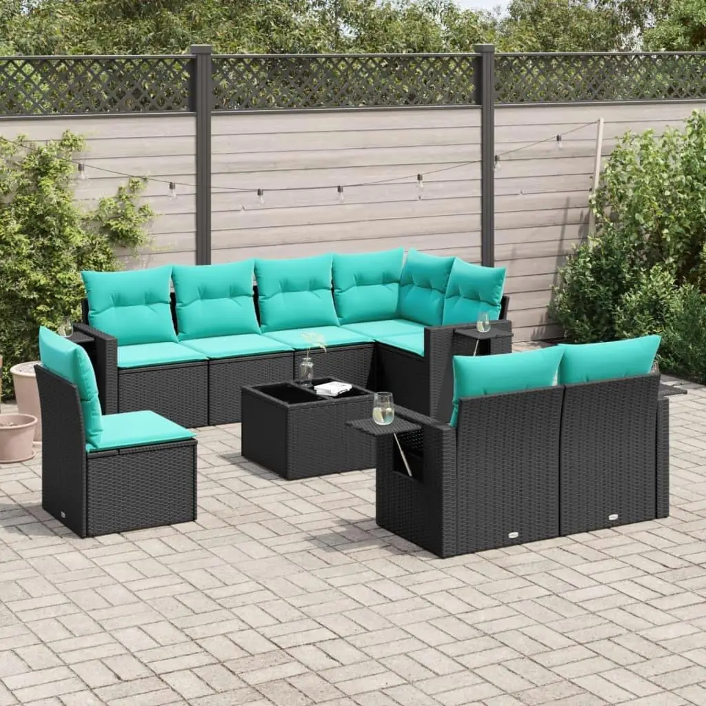 

9 Piece Black Rattan Patio Sofa Set with Cushions Outdoor Furniture Garden Seating
