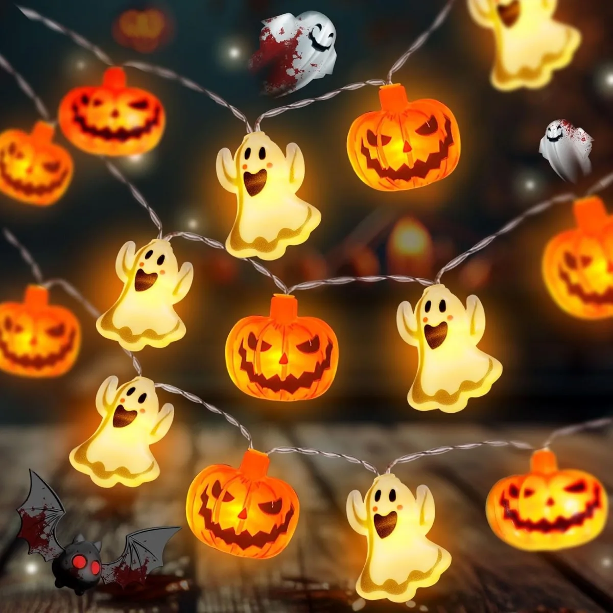 1pc 10/20 LED Halloween Single Layer Pumpkin & Ghost String Light Battery Powered For Home Garden Holiday Halloween Party JJ1266