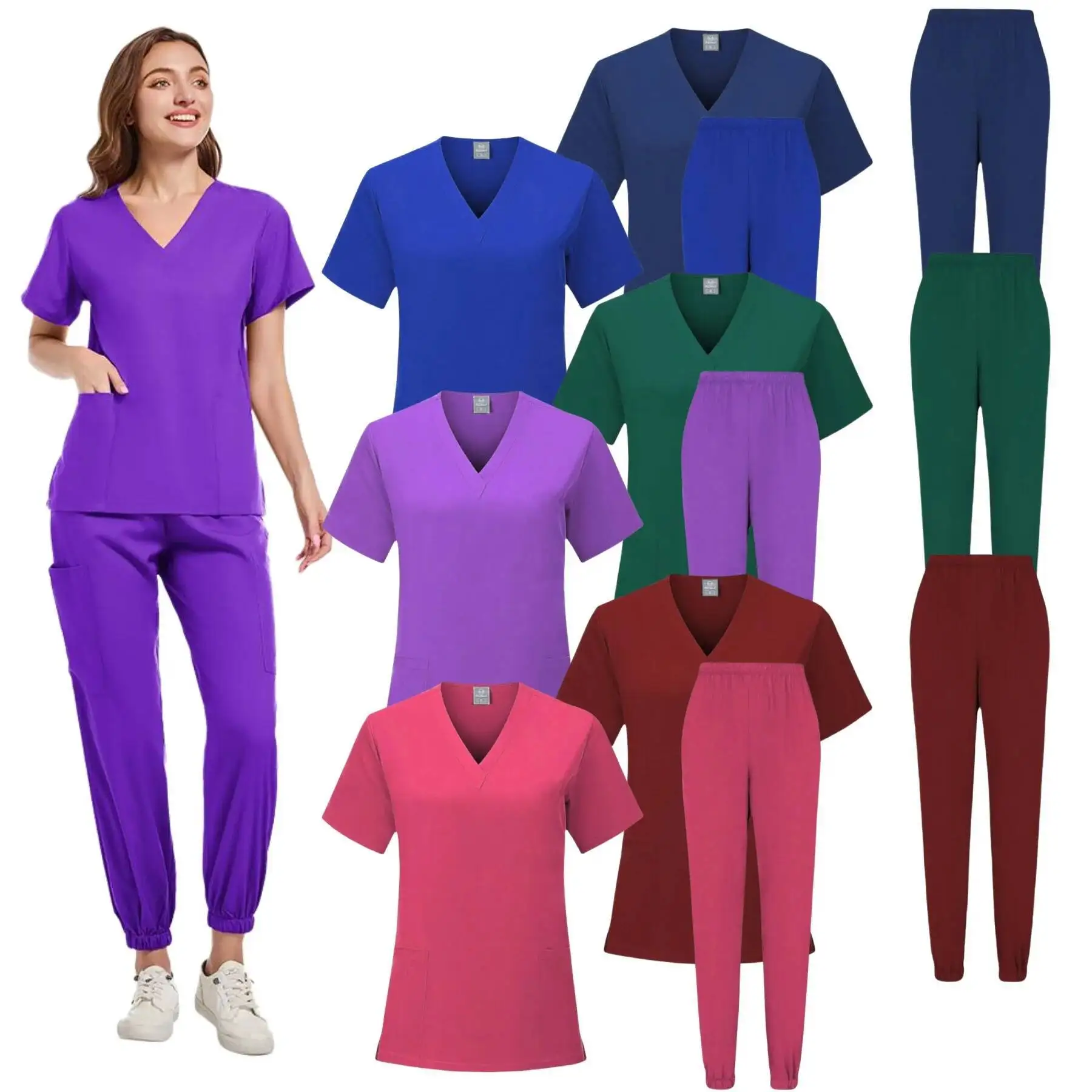 Women Joggers Set Uniforms Short Sleeve Enfermera Accesorios Hospital Sets Scrubs Medical