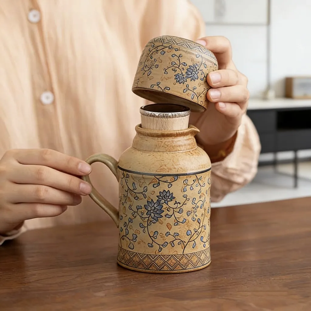 Ceramic Small Thermos Chinese Household Tea Set Entangled Lotus Vintage Drinking Teapot Tea Ceremony Accessories Large Capacity