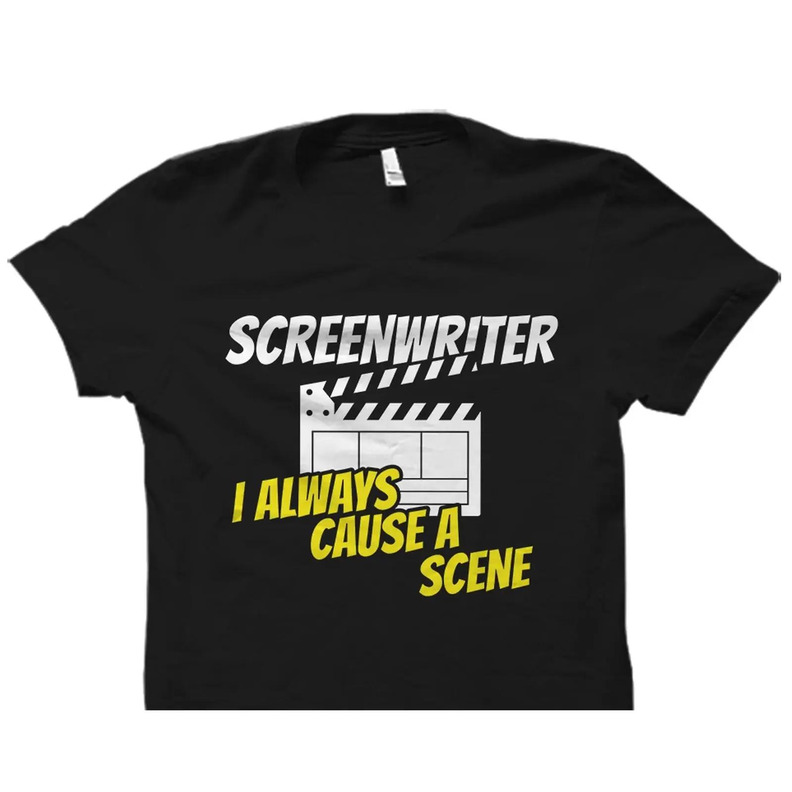 Funny Screenwriter I Always Cause A Scene Clapper T shirt Filmmaker Writer  vintage Washed Comfortable streetwear