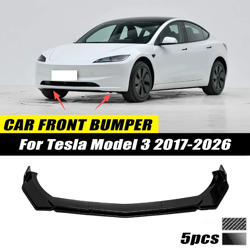 For Tesla Model 3 2017-2026 Front Bumper Lip Front Guard Spoiler High-quality ABS Material Body Kit Front Lip Accessory