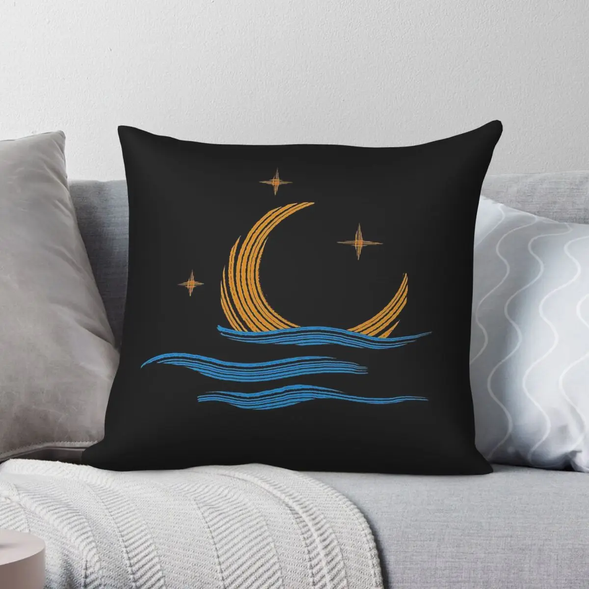 Moon Stars Sea Night Square Pillowcase Polyester Linen Velvet Printed Zip Decorative Pillow Case Home Cushion Cover 45x45