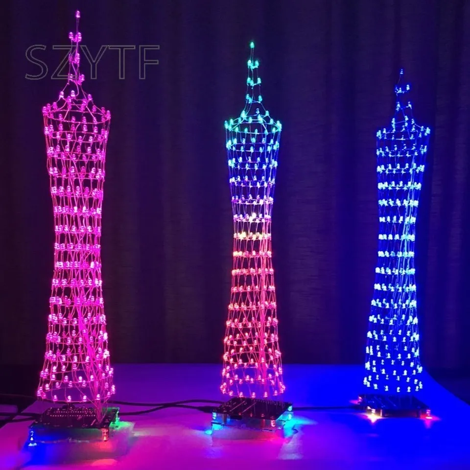 Colorful LED Tower Display Lamp Infrared Remote Control Electronic DIY Kits Music Spectrum Soldering Kits DIY Brain-training Toy