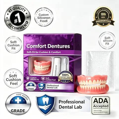 Full Set Natural Dentures Upper & Lower Silicone Fake Teeth Braces Comfort Fit Instant Smile Oral Care For Men Women
