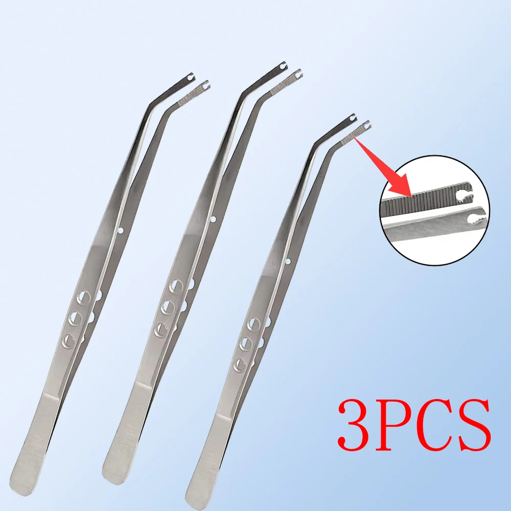 

3 Piece Surgical Serrated Tweezers Stainless Steel for Stitching Cotton Dressing Medical Dental Use College Laboratory 15.5 cm