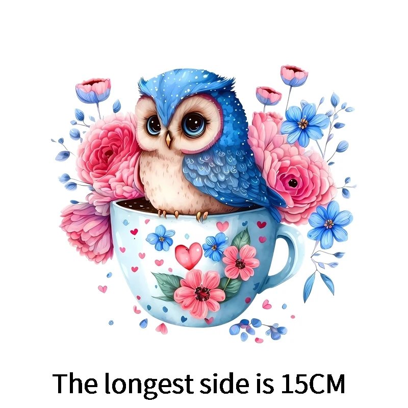 Children\'s cute owl Heat Transfer washable Fine Clothing Thermoadhesive Patches Iron On For Clothing DIY T-shirt Sticker