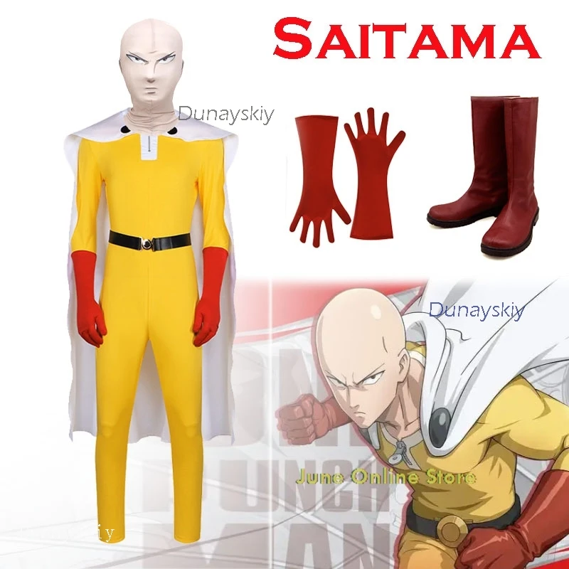 

Anime ONE PUNCH-MAN Saitama Cosplay Costume Cape Boots Mask Wanpanman Anime Roleplay Clothes Halloween Master Yellow Jumpsuit