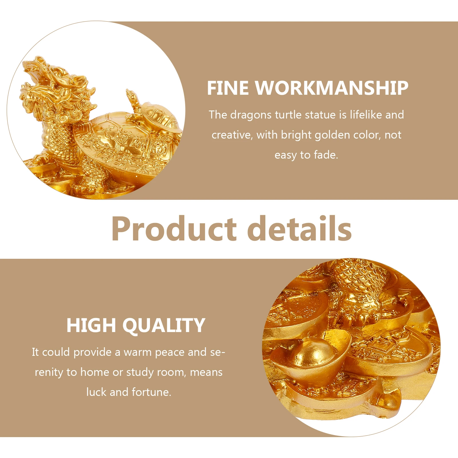 1pc Dragons Tortoise Statue Golden Resin Feng Shui Decor Luck Home Furnishing Ornament For Office Study