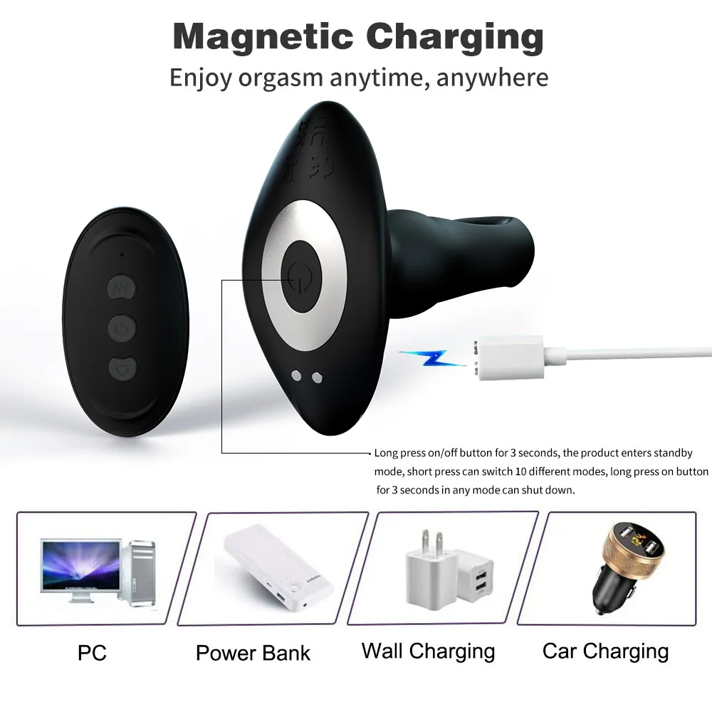 Tapa anal vibratória, massageador de próstata, plugue anal vibratório com 12 modos de batida e vibratório, brinquedos sexuais traseiros masculinos adultos
