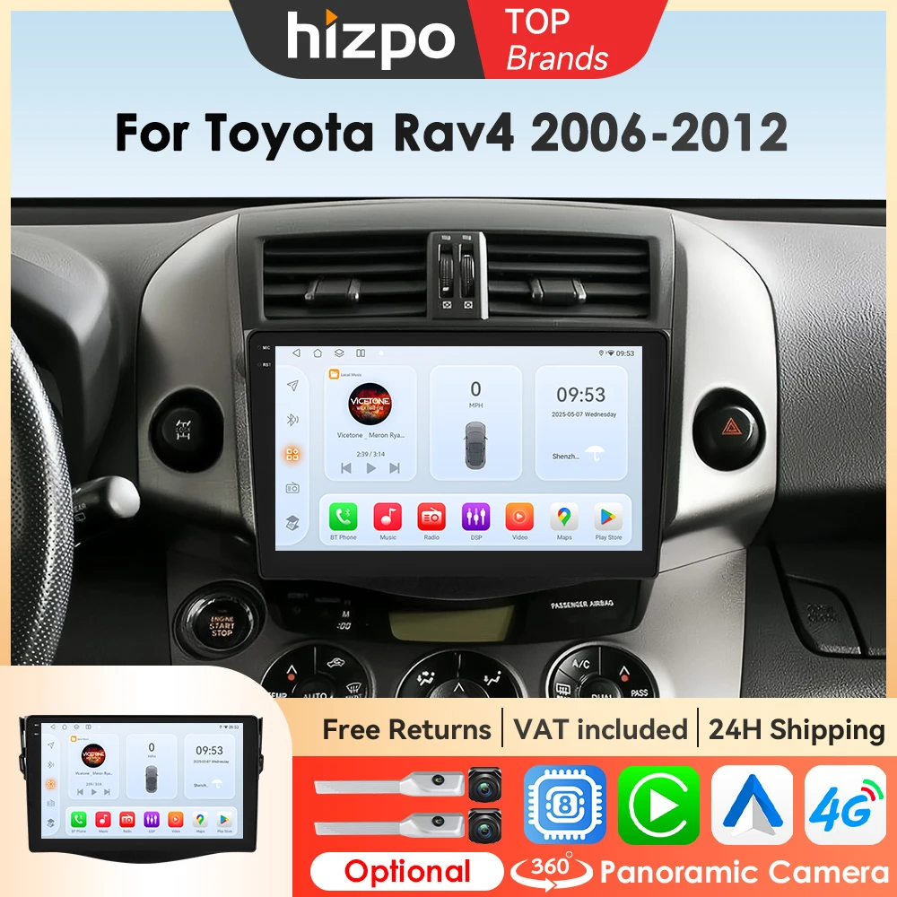 Hizpo 9 "Riprotore Multimediale Per Auto Per Toyota RAV4 Rav 4 2006 - 2012 2Din Android Auto Carplay di Navigazione GPS 4G-LTE WIFI Stereo BT