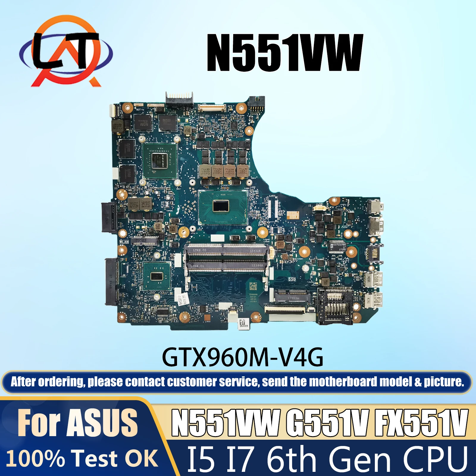 N551VW For ASUS Laptop MotherboardN551V G551V FX551V G551VW G58 FX51VW N551VX I5-6300HQ I7-6700HQ CPU GTX960M