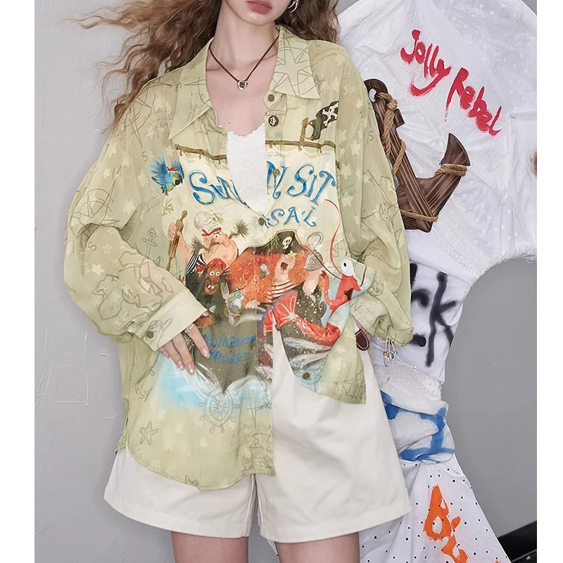 

Lightweight Loose Long Sve irt Women's Original Fun Print Design Spring Summer New Sle Small Size Commute Sle C...