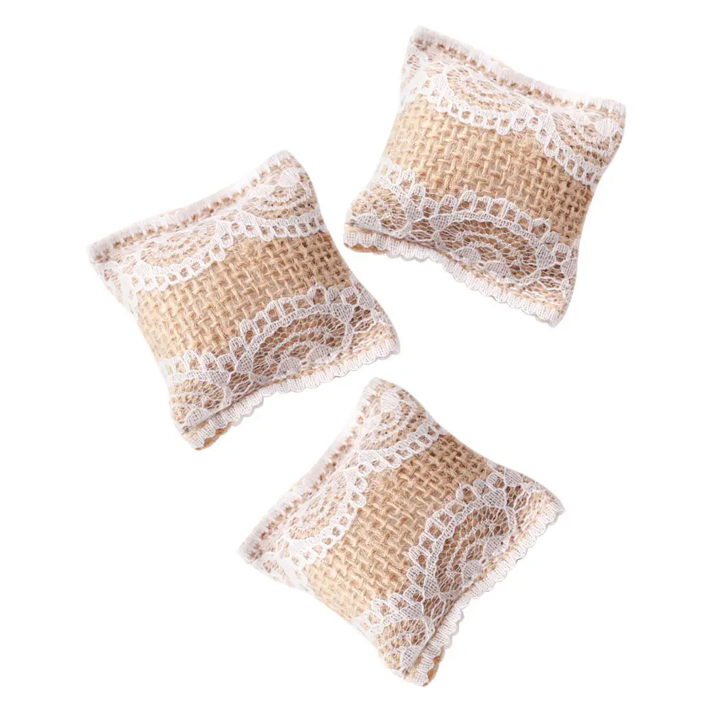 3Pcs Miniature Dollhouse Pillow Set Lace Detail Soft Texture for Mini Sofa Living Room Bedroom Decor Tiny Throw Pillows Mini