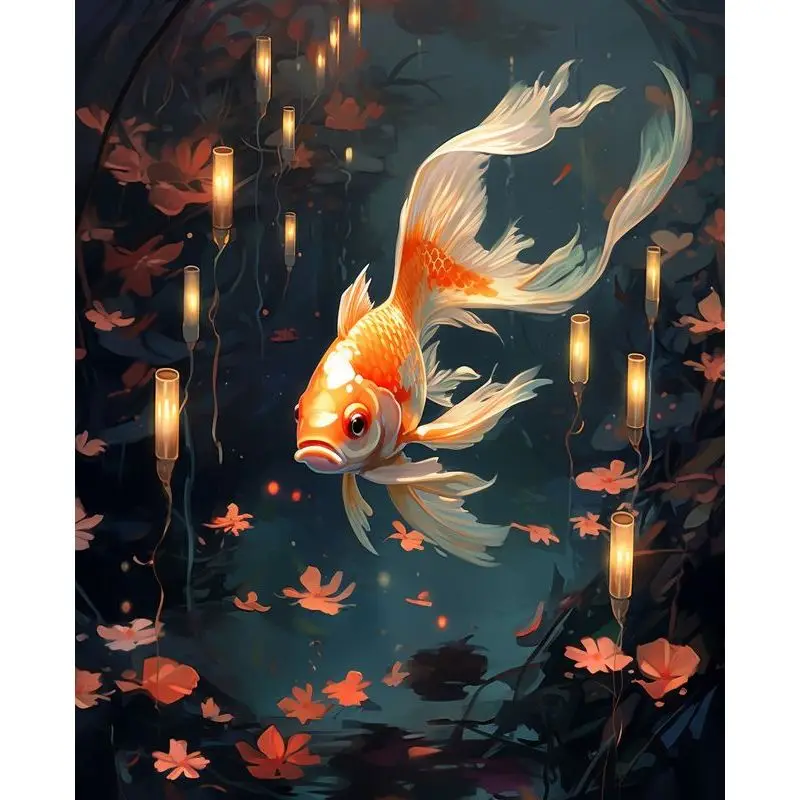 

PhotoCustom Paint By Number River Fish Рисунок на холсте Ручная роспись Художественный подарок Картины по номерам Наборы животных