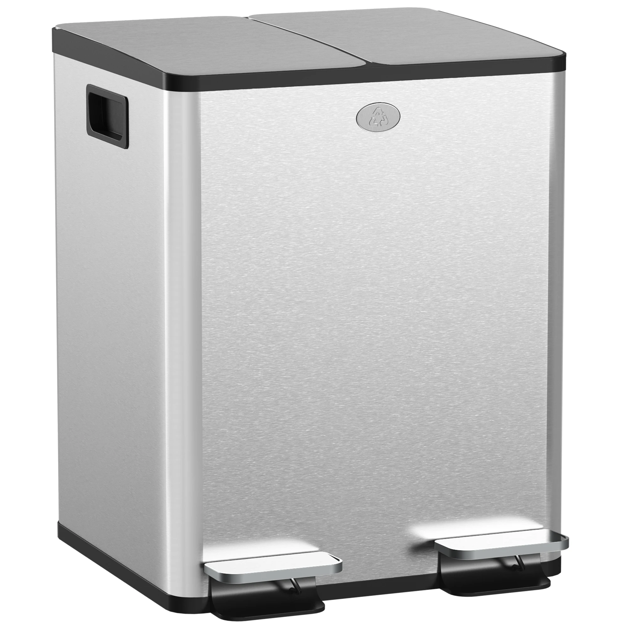 HOMCOM dubbele keukenafvalbak, 2 x 20L, roestvrijstalen pedaalemmer, 2 deksels met soft-close sluiting, uitneembare binnenemmers en anti-vingerafdruk handgrepen, afmeting x 36x cm