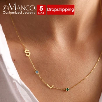 שרשרת מותאמת אישית עם שם אבן לידה eManco 26 אותיות תליון צד לנשים מתנת יומולדת