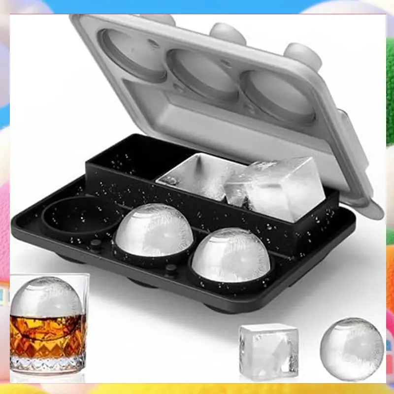 Ice-Cube Tray Combo, Square & Ball Ice Molds, Slow Melting For Whiskey, Easy Release, Reusable-ABUA