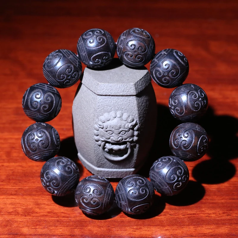 Natürliches Ebenholz 20mm Schwarzes Perlenarmband Handgefertigte Männliche Gebets- und Fitness-Halskette, Schwarzes Holzperlenarmband – Detail 8
