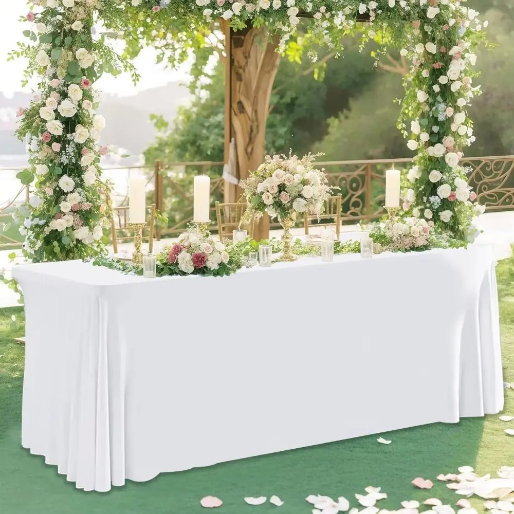 Elegant 6FT Stretch Tablecloth Spandex Solid Color Table Cover Washable Practical Exhibition Table Decor Banquet