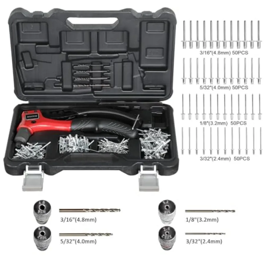 طقم مبرشم يدوي مع 200 برشام و4 لقم ثقب لإصلاح الخشب والبلاستيك المعدني وتطبيقات التجميع Portab المتين