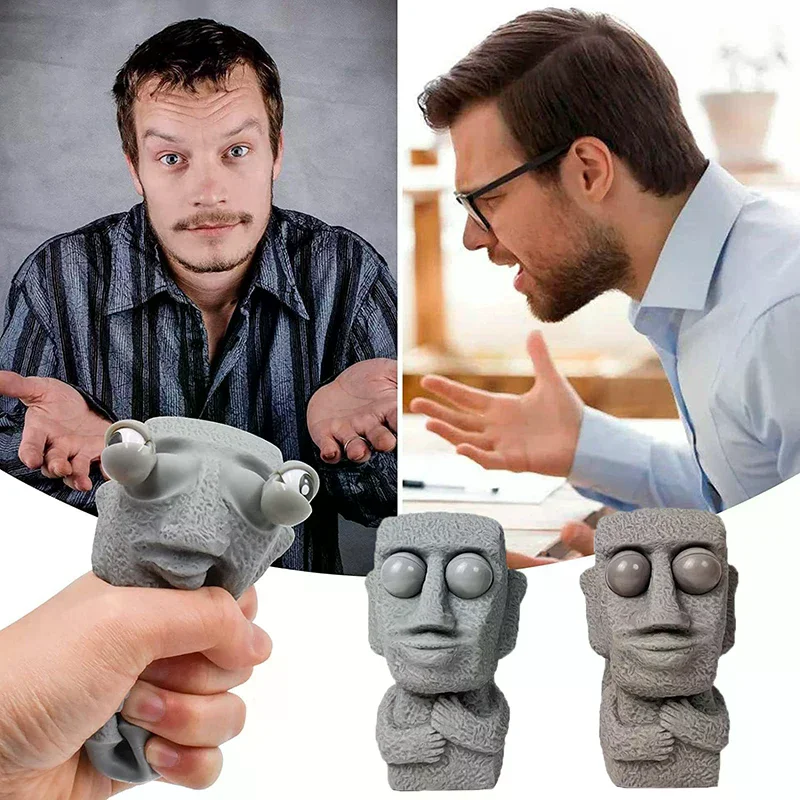 Slowly Rebound Soft Stone Person Releases Stress Toy Statue Squeezes Eyes Interested Expression Relaxes Stress Children's Gift