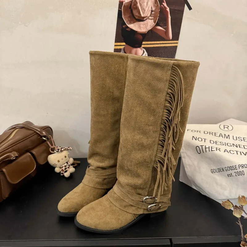 

Wasteland Airflow Sui, высокие брюки, сапоги на каблуке, женские сапоги до бедра на высоком каблуке без колена, новинка 2025 года, новый блочный каблук