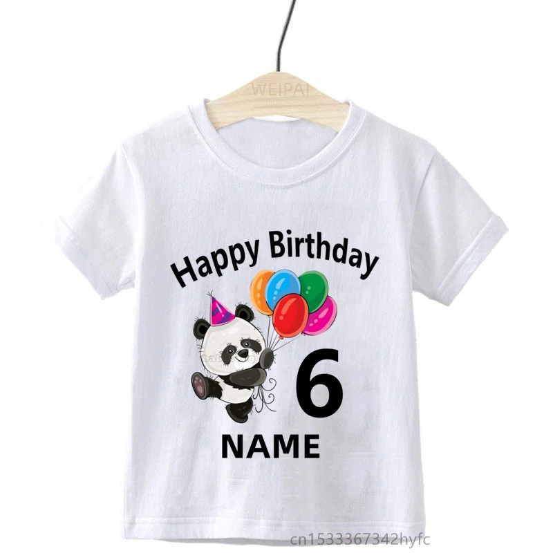 Kids Panda Number 4 5 6 7 Birthday Cartoon T-shirt Boys Girls Funny Birthday Gift T-shirt Custom Name