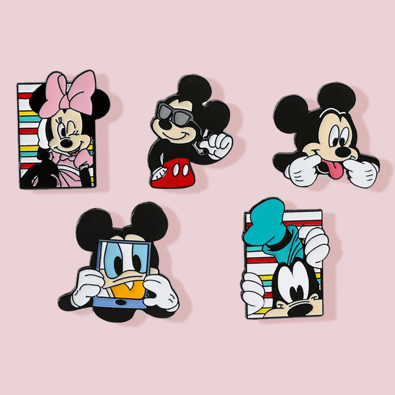 Disney Anime Mickey Mouse Brooch Action Figures Minnie Metal Badge Backpacks Accessories Gift for Friend Toy Girl Boy Pins