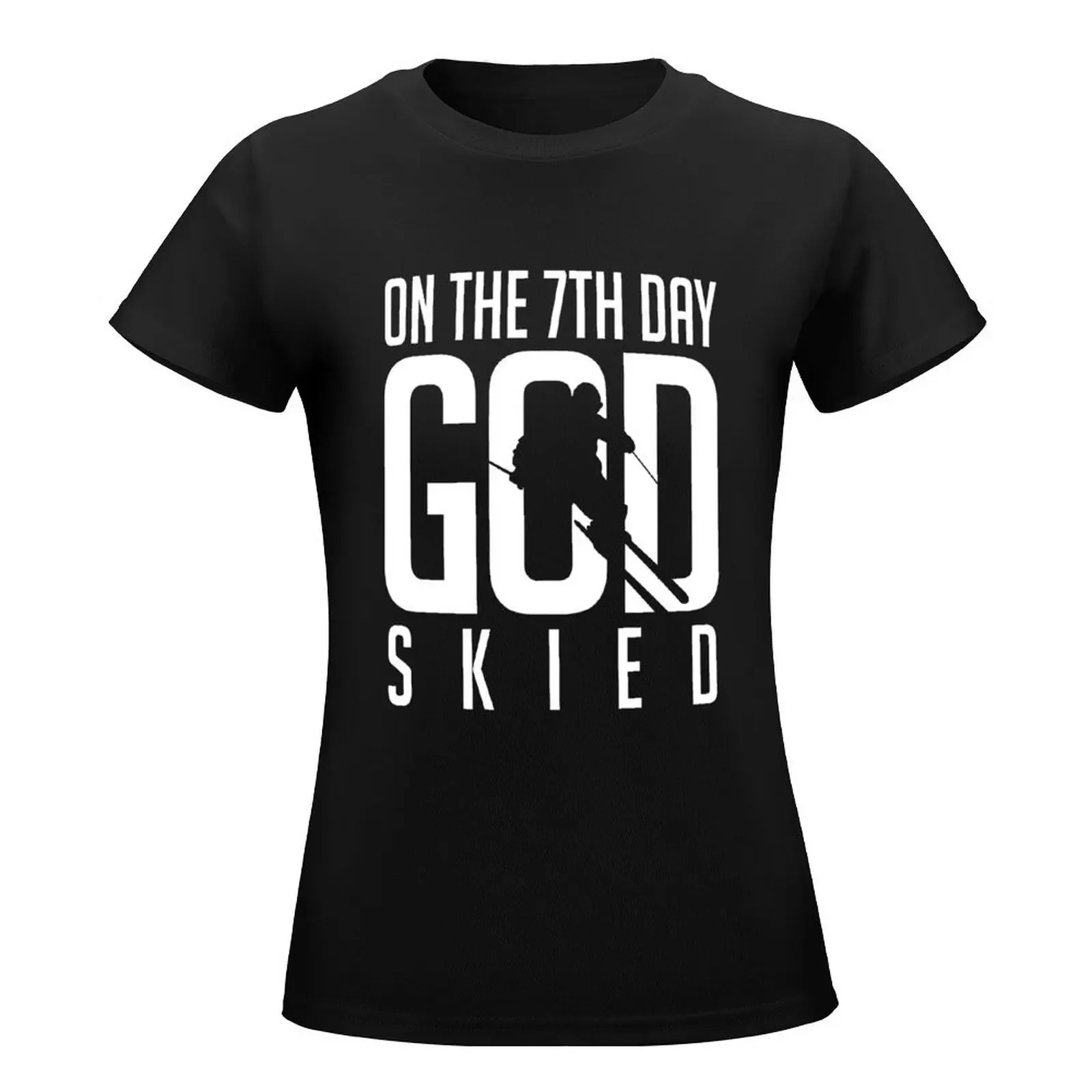 Skiing: On the 7th god skied T-Shirt tops cute clothes Short sleeve tee hippie clothes cotton t shirts Women