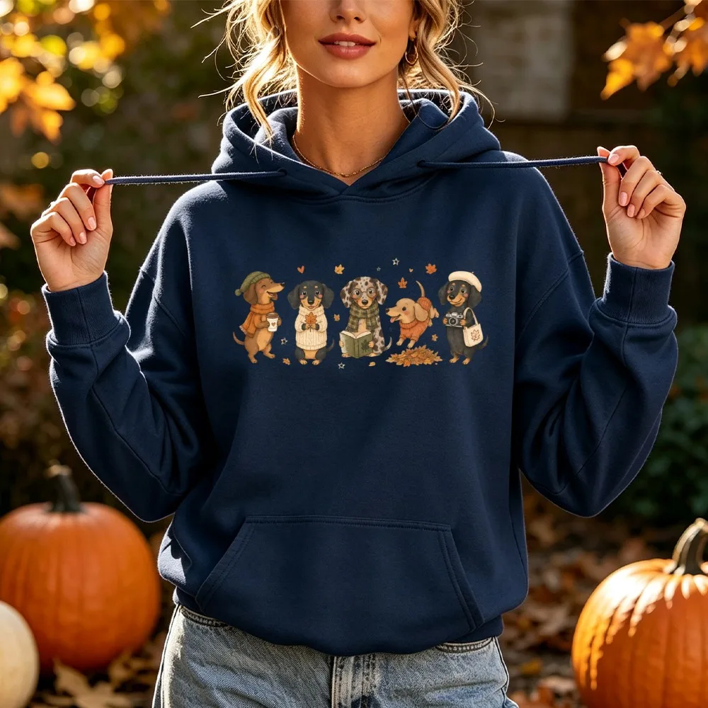 Cozy Season Dachshund Fall Graphic Hoodie Women's Wiener Dog Pumpkin Coffee Sweatshirt Autumn Dog Lover Gift Sweatshirt
