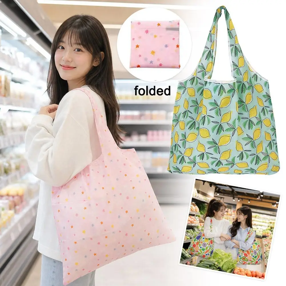 Big Eco-Friendly Folding Shopping Bag Reusable Portable Shoulder Handbag Travel Grocery Fashion Pocket Tote Heavy Storage Bags