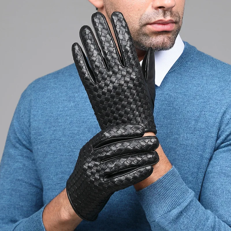 

Men's 100% Genuine Leather Gloves Autumn Winter Warm Style Touch Screen Riding Motorcycle Sheepskin Handsome Full Finger Gloves