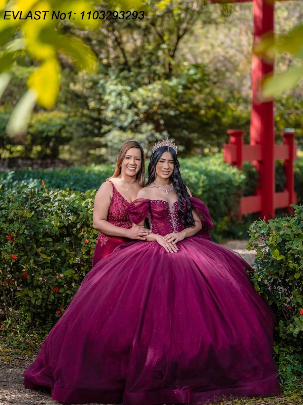 EVLAST Aangepaste Glitter Donkerroze Baljurk Quinceanera Jurk Kant Applique Kralen Strik Sweet 16 Vestidos De 15 Anos E1QN235