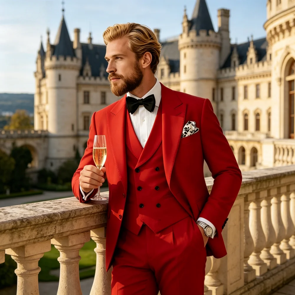 

High-Quality Men's Suit Set for Wedding Banquet Customized Godfather Elegant Clothes Night Dinner Formal Wear