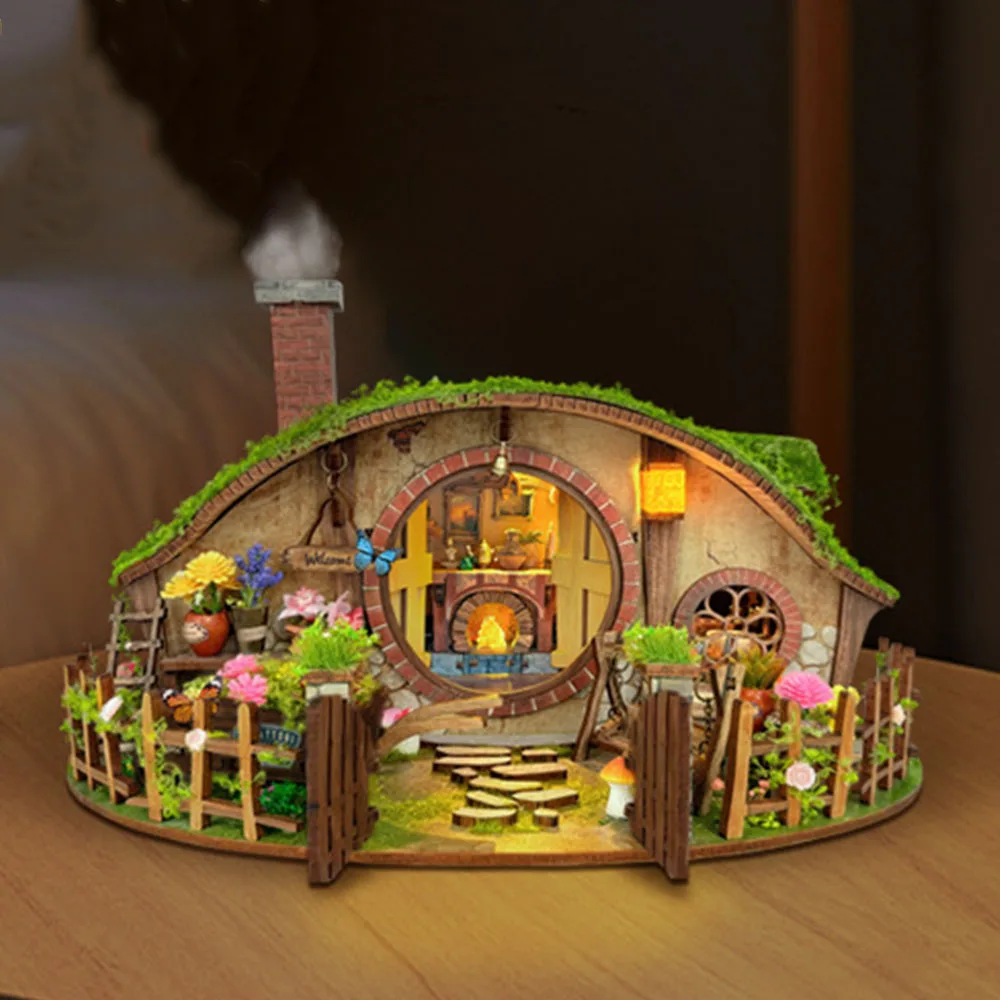 

3D Wooden Puzzle Led Lighting Book Nook Magic Ring House DIY Miniature Forest Casa for Friends Birthday Gifts Home Decor Crafts