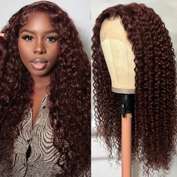 Reddish Brown Kinky Curly Wig Synthetic Lace Front Wigs For Women Copper Red Pre Plucked With Baby Hair Lace Closured Wig