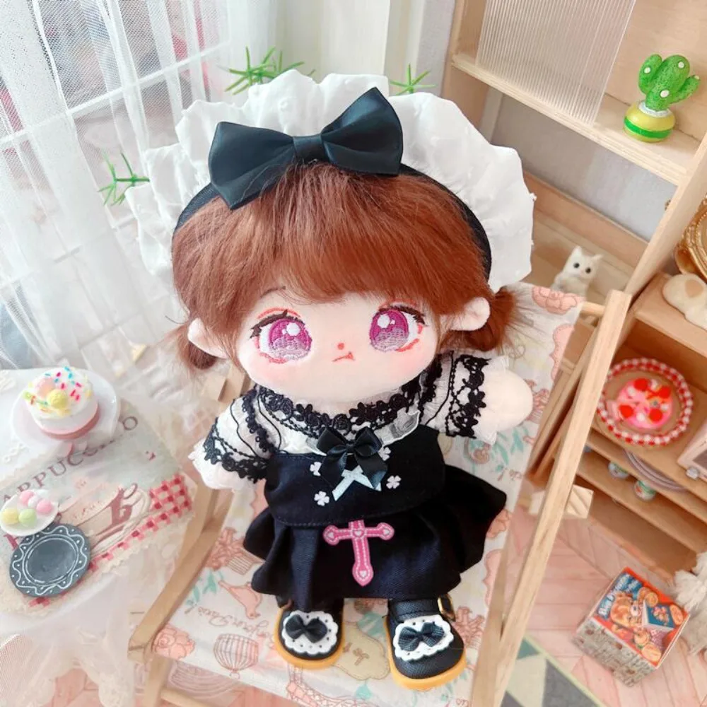 메이드 드레스 20cm 면 인형 옷 복장 로리타 면 인형 옷 귀여운 미니 플러시 인형 옷 어린이 선물